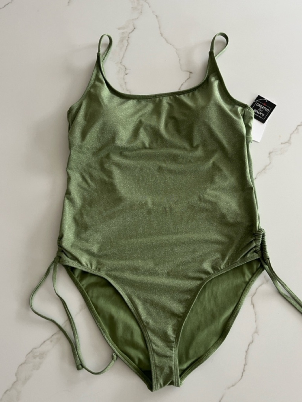Salt + Cove Lurex Shimmer Green One-Piece Swimsuit with Side Drawstrings XL - Picture 3 of 9